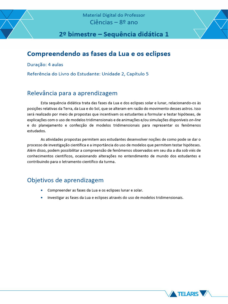 Fases da Lua e Eclipses: Atividades 8º Ano | PDF | Lua | Eclipse