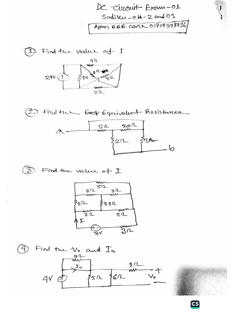 DC Circuit Exam-01 (Apan's EEE Care) | PDF