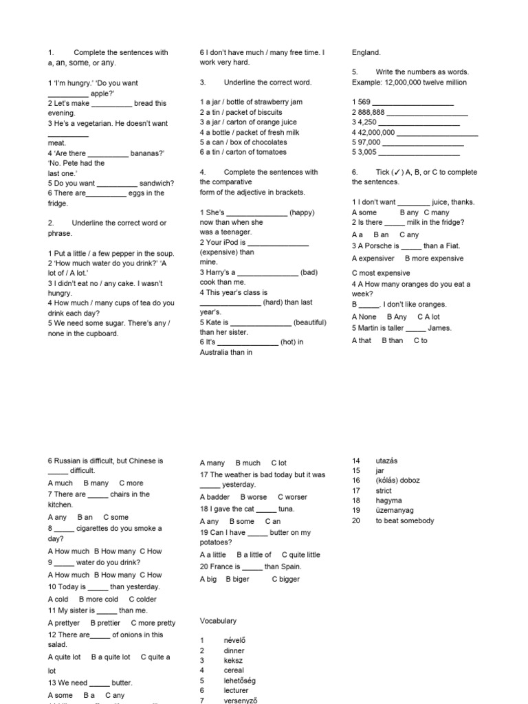 English Grammar Practice Exercises | PDF | Foods | Cuisine