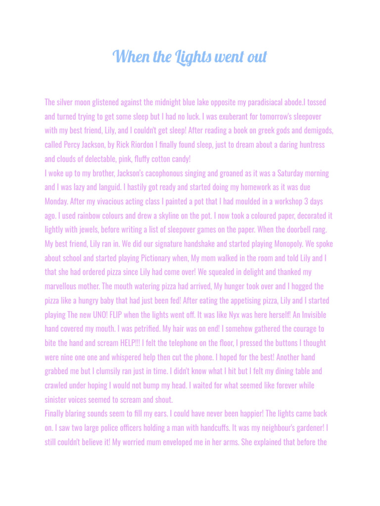 When The Lights Went Out - Beautiful Story English Essat | PDF