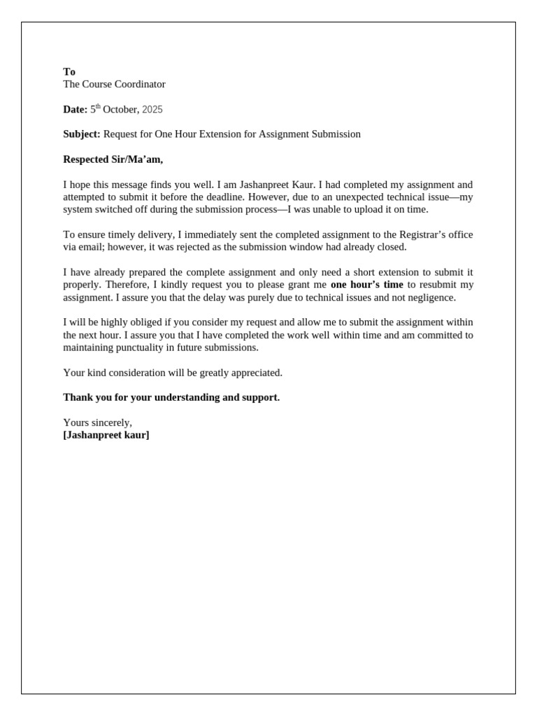 Request for Assignment Extension | PDF