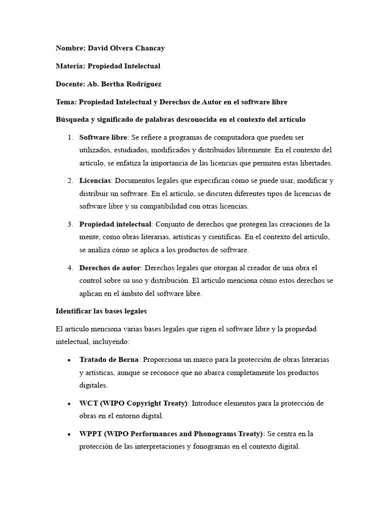 Propiedad Intelectual y Derechos de Autor en El Software Libre | PDF ...
