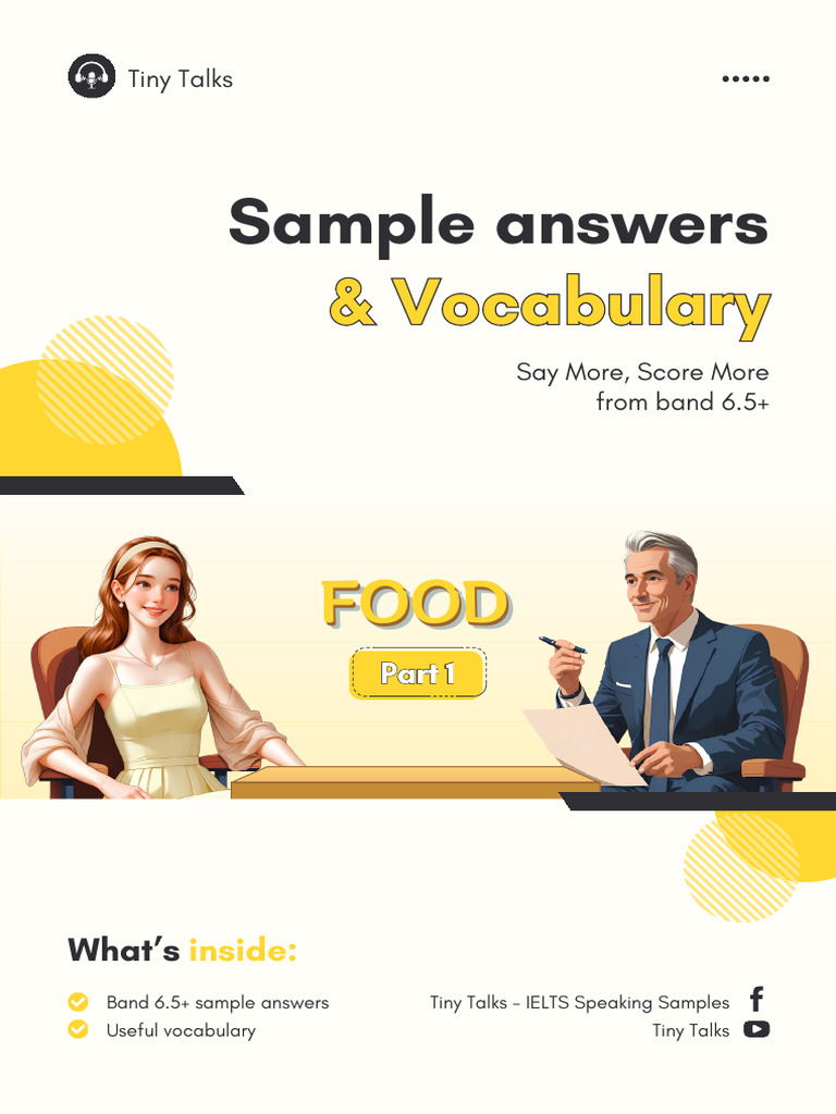 IELTS Speaking Part 1 - FOOD - Sample Answers & Vocabulary | PDF ...