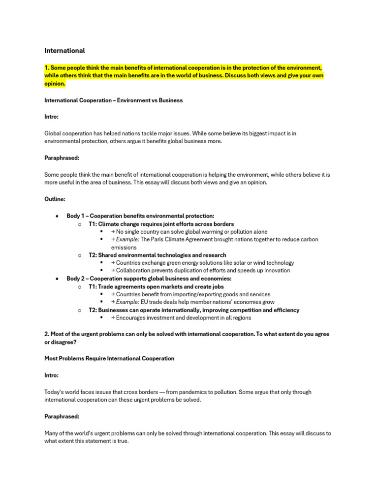 International Cooperation: Environment vs Business | PDF | Climate ...