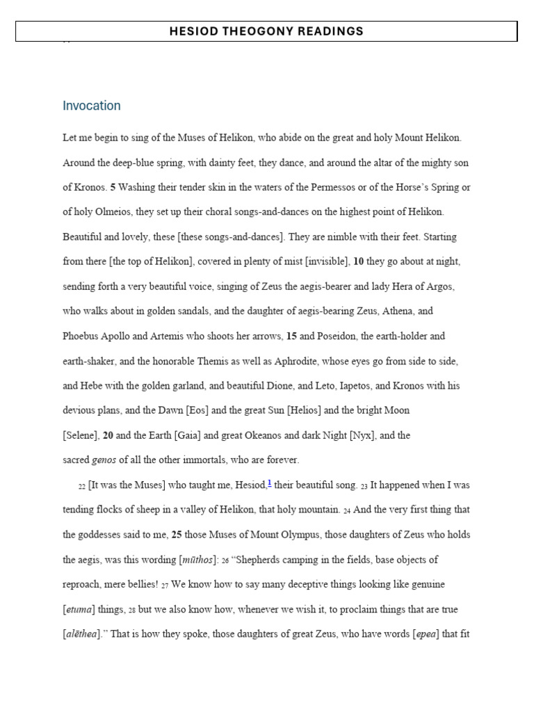 Hesiod's Theogony: Muses and Creation | PDF | Zeus | Muse