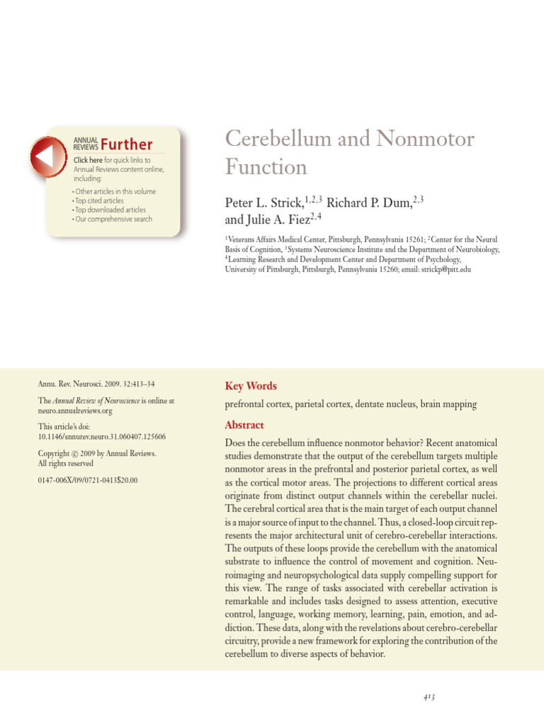Cerebellum and Nonmotor Function - 2009 | PDF | Cerebellum | Cerebral ...