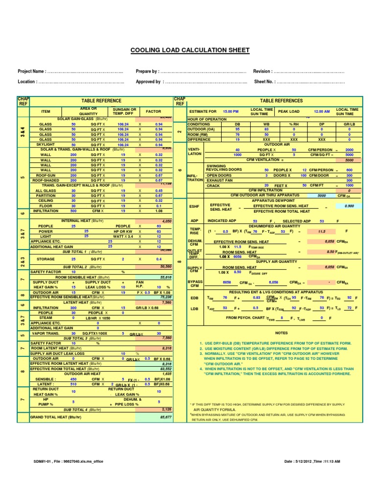 Load Calculation PDF Air Conditioning Duct (Flow)