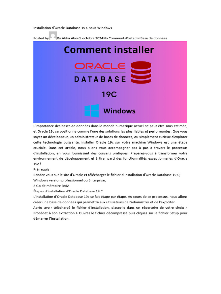 Installer Oracle Database 19c sur Windows | PDF | Base de données ...