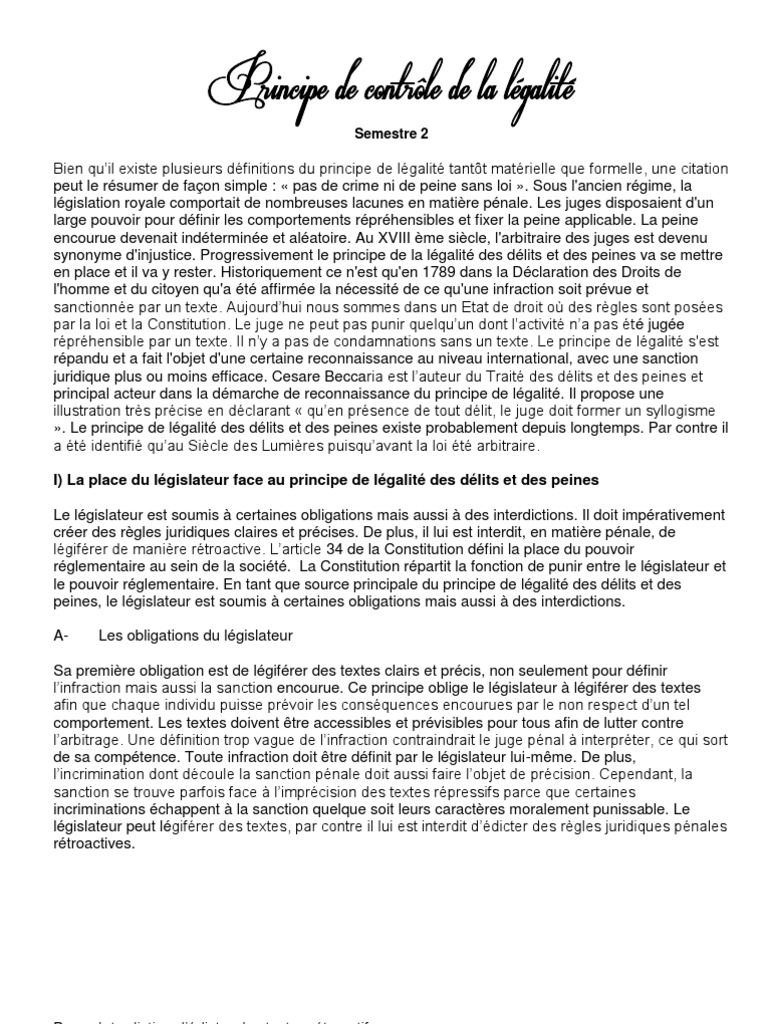 Principe De Légalité Droit Administratif Dissertation Pdf Légalité-Dissertation Droit Pénal S2 | PDF | Droit statutaire |  Rétroactivité