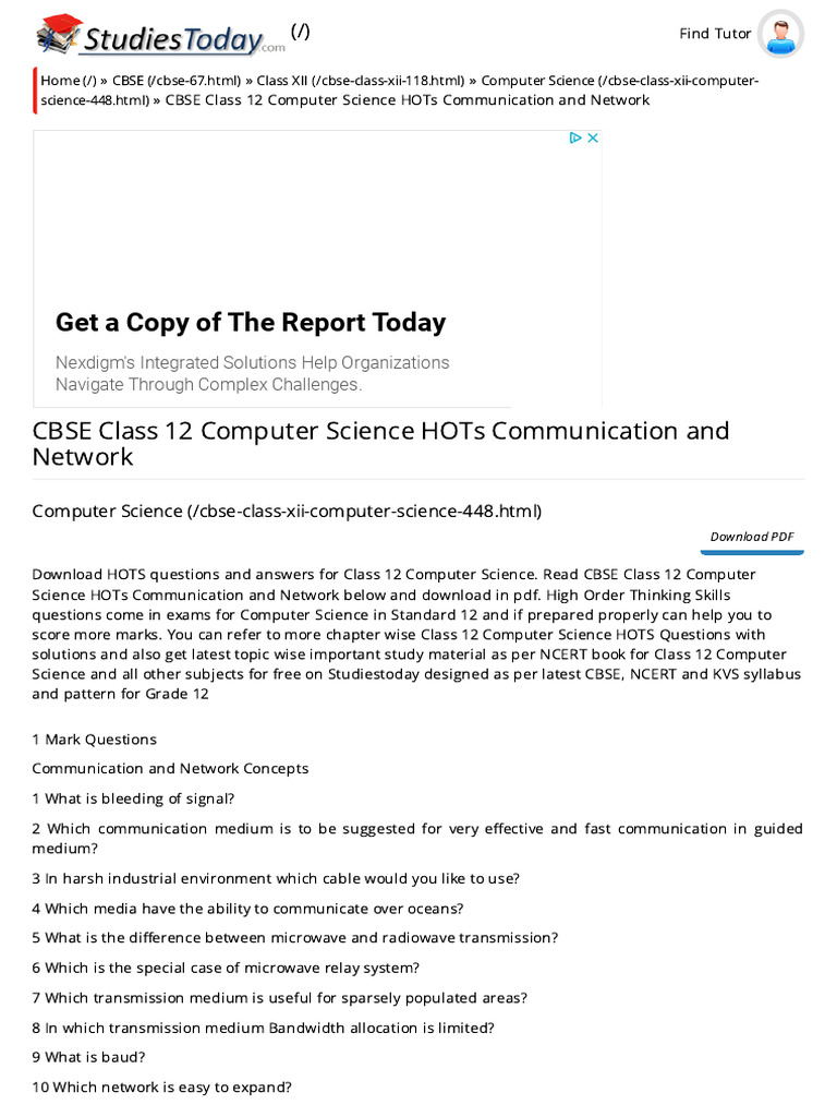 Class 12 Computer Networking HOTS Guide | PDF | Computer Network ...