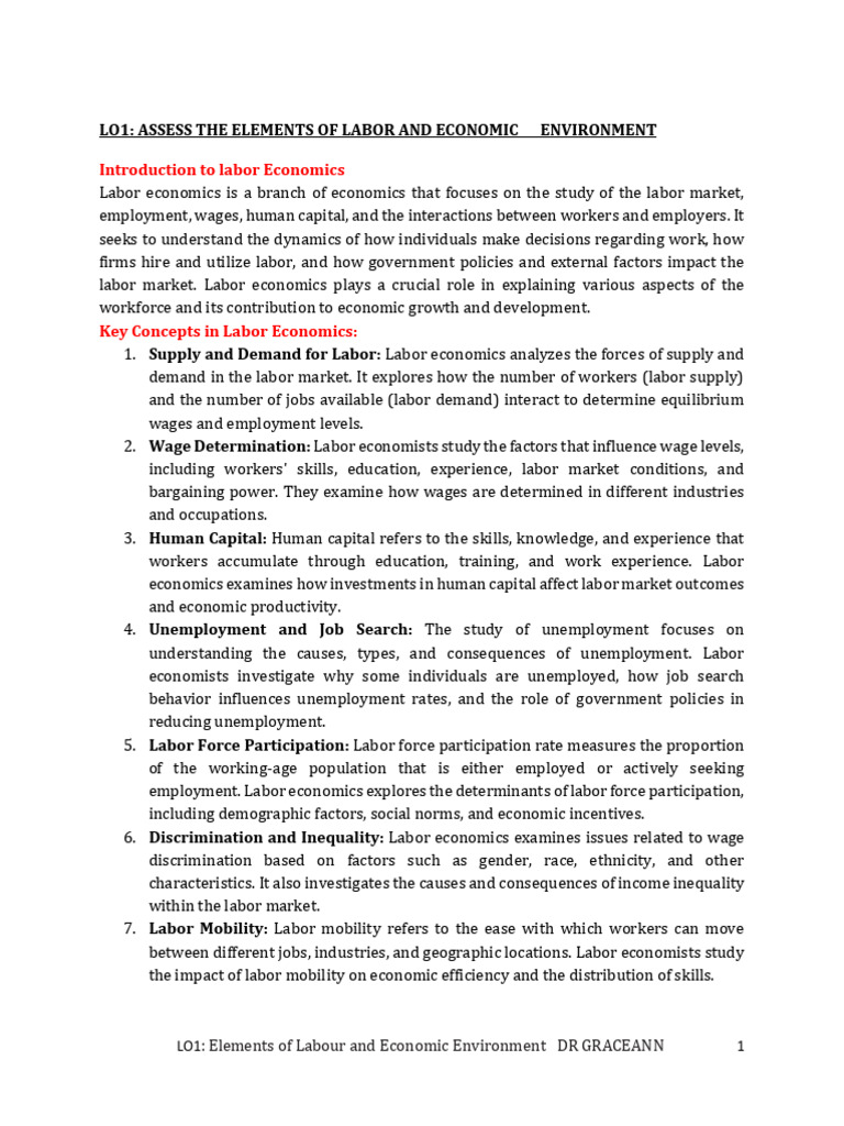 Labor Economics: Key Concepts & Importance | PDF | Labour Economics ...