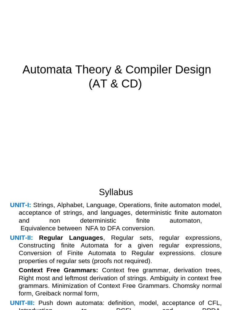 Automata Theory and Compiler Design Syllabus | PDF | Parsing | Automata ...