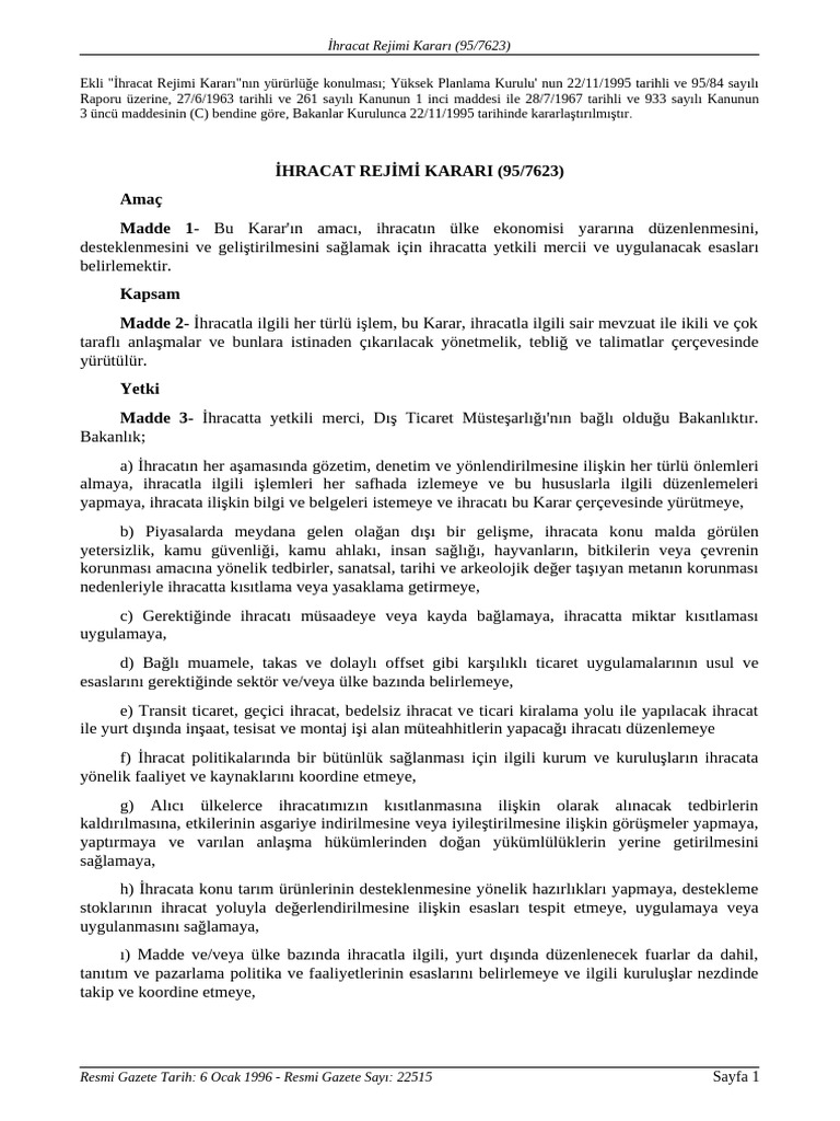 İhracat Rejim Kararı | PDF