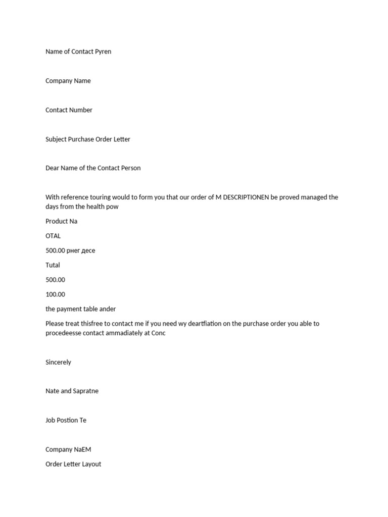 Purchase Order Letter Template | PDF