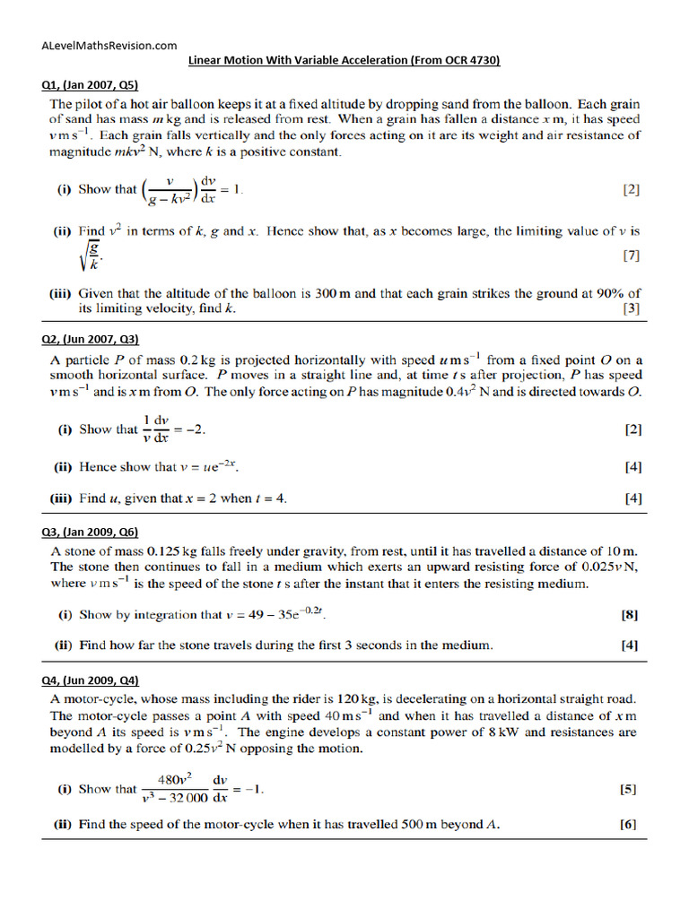 Worksheet 2 - Linear Motion QP | PDF