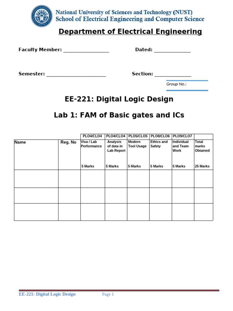 Digital Logic Design Lab: Basic Gates | PDF | Integrated Circuit ...