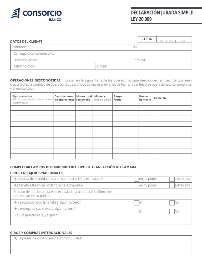 Declaración Jurada Ley 20.009 | PDF | Las compras en línea
