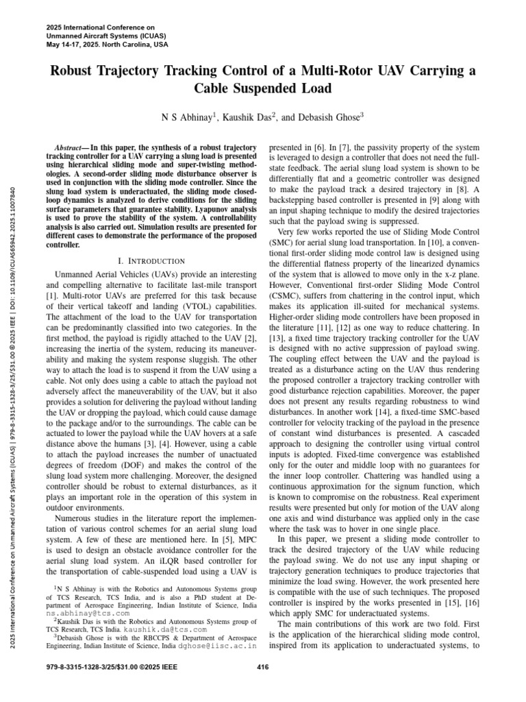 Robust Trajectory Tracking Control of A Multi-Rotor UAV Carrying A ...