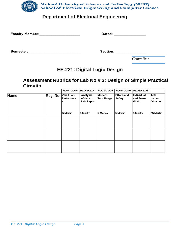 Digital Logic Design Lab Assessment | PDF | Logic Gate | Electrical ...