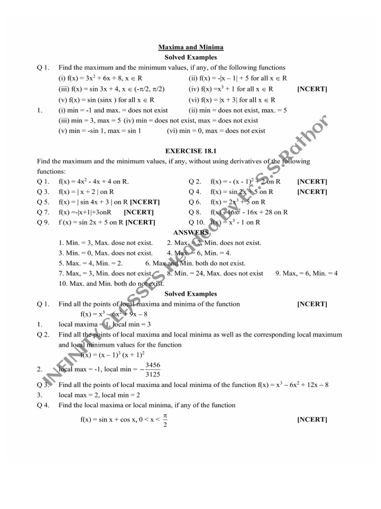 12th Maths Maxima and Minima | PDF