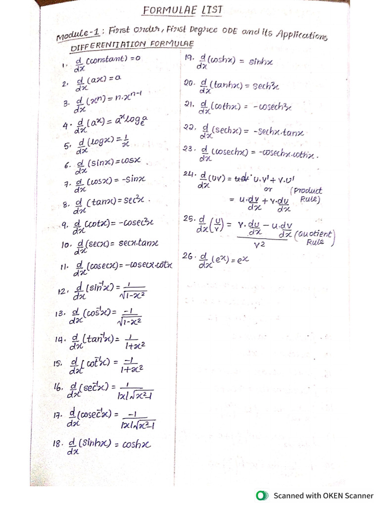 Module - 1 Formulae List (de&VC) | PDF