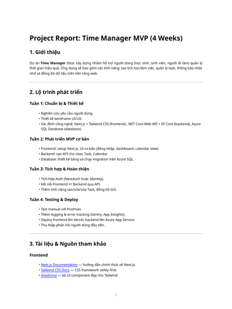 Project Report Time Manager MVP 4weeks | PDF