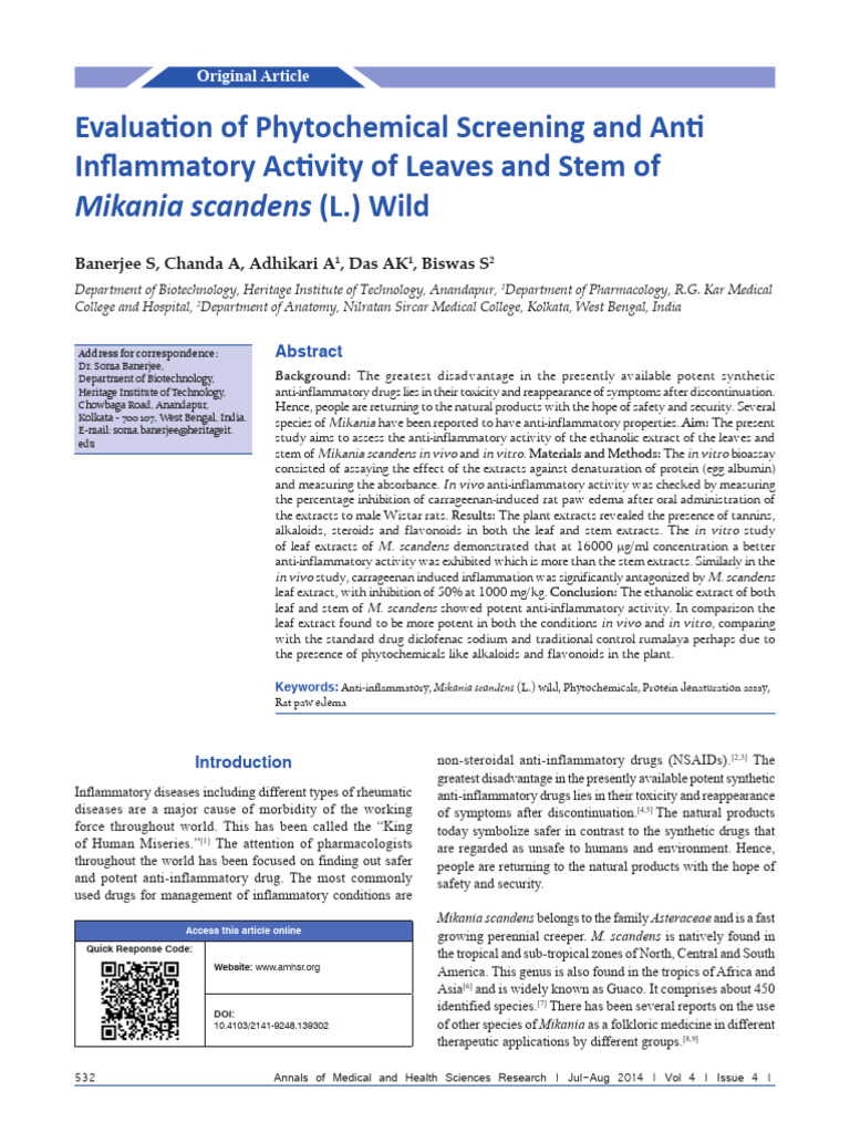 Evaluation of Phytochemical Screening and Anti-Inflammatory Test | PDF ...