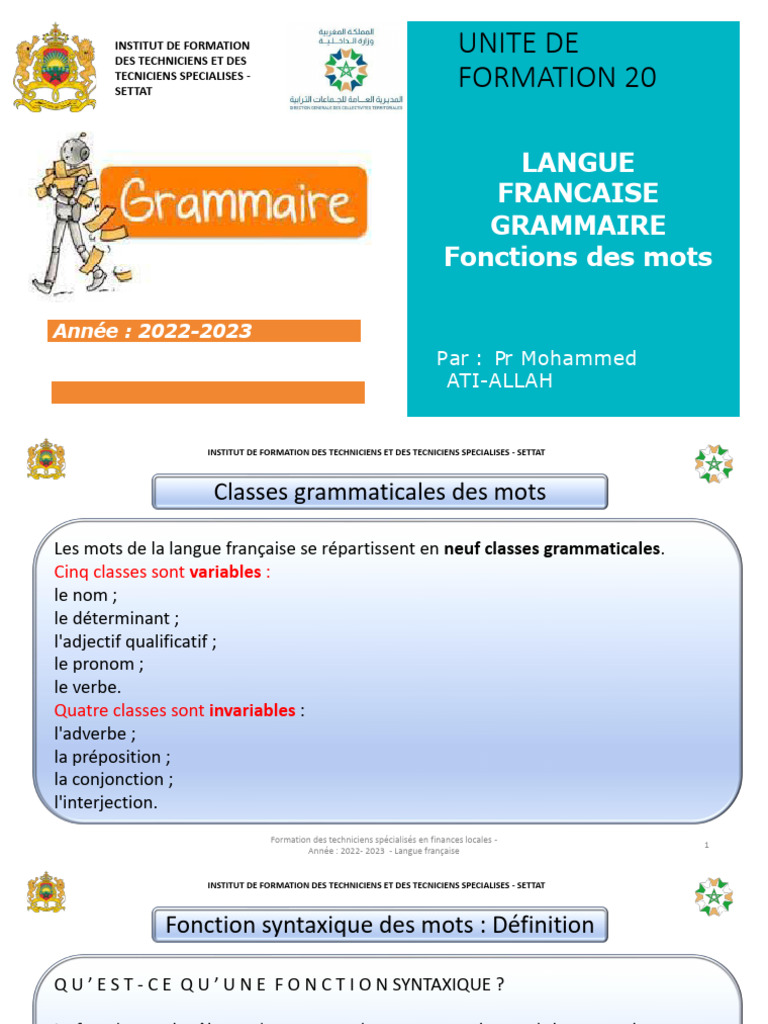 Fonctions syntaxiques en français | PDF | Sujet (Grammaire) | Nature ...