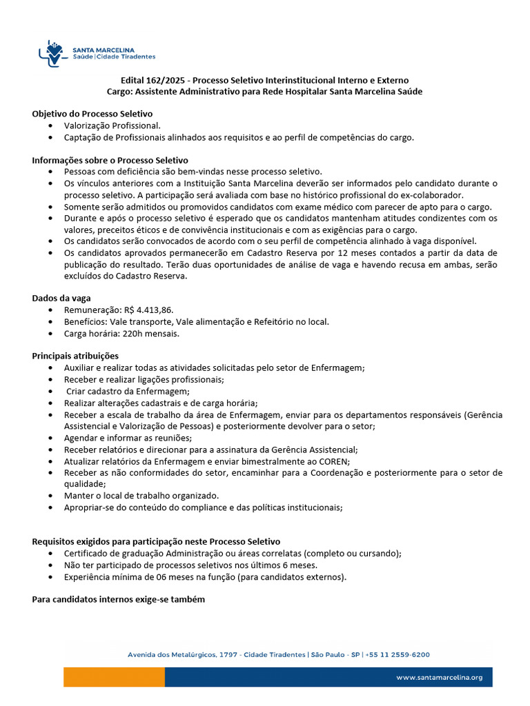 Processo Seletivo Assistente Administrativo 2025 | PDF | Enfermagem
