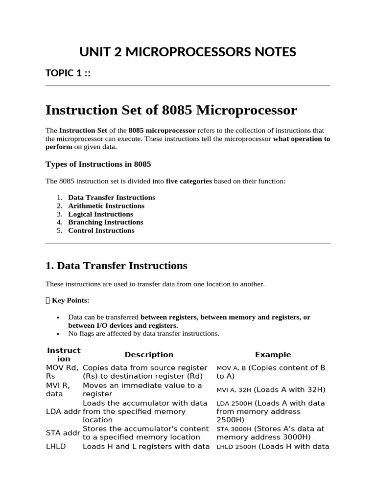 8085 Microprocessor Instruction Set Guide | PDF | Input/Output ...