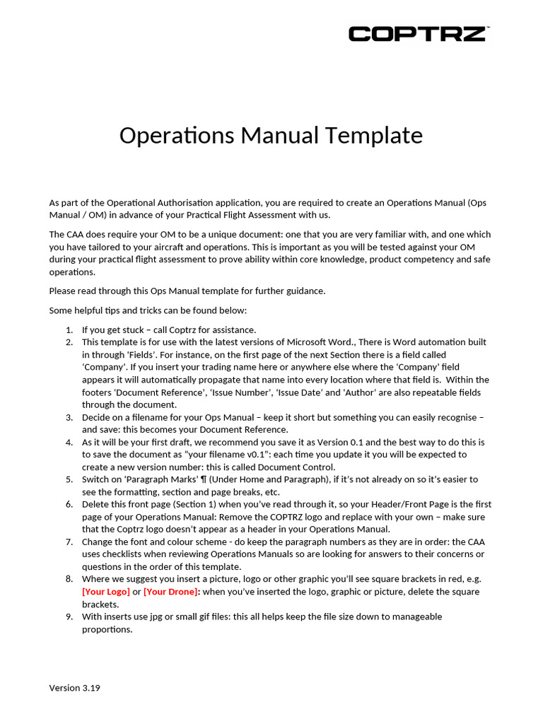 Operations Manual Template for Drones | PDF | Safety | Unmanned Aerial ...