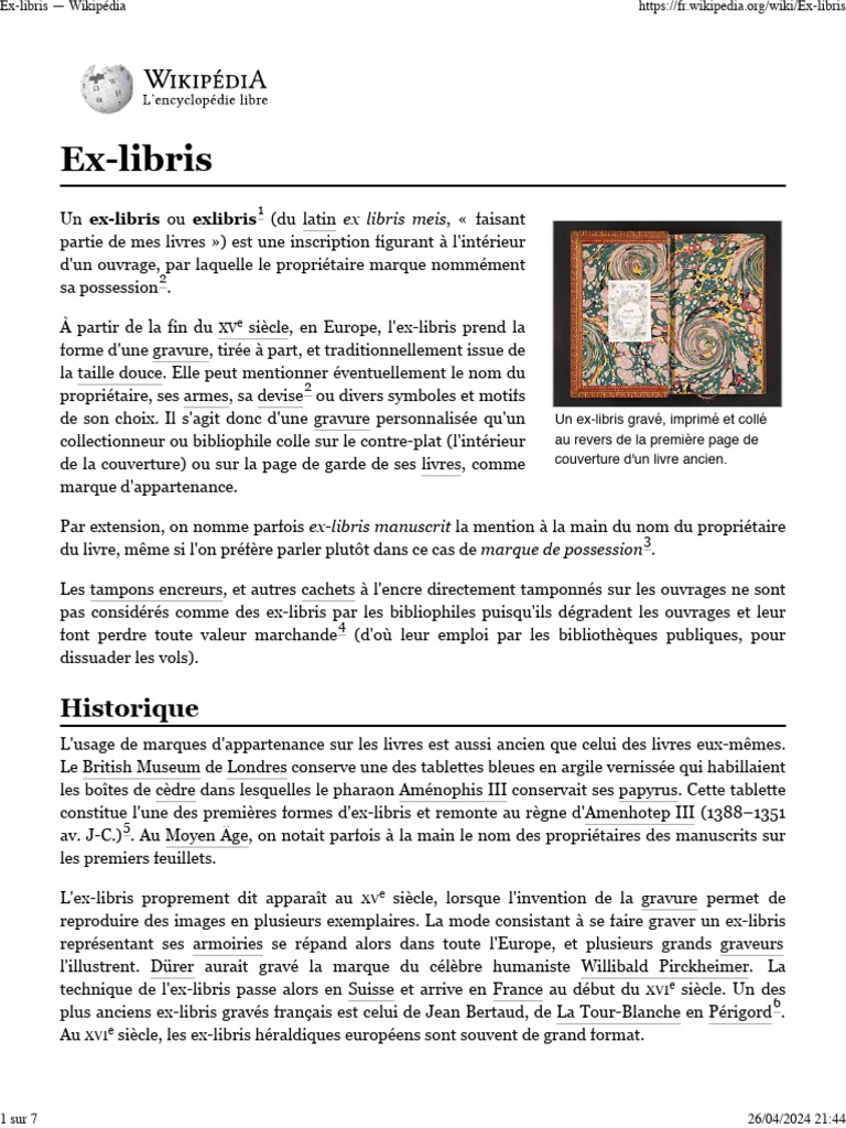 Histoire et définition de l'ex-libris | PDF | Arts du livre | Édition ...