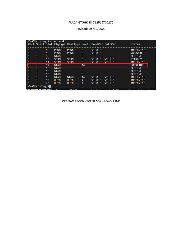 Placa GTGHK SN 712816700276 | PDF