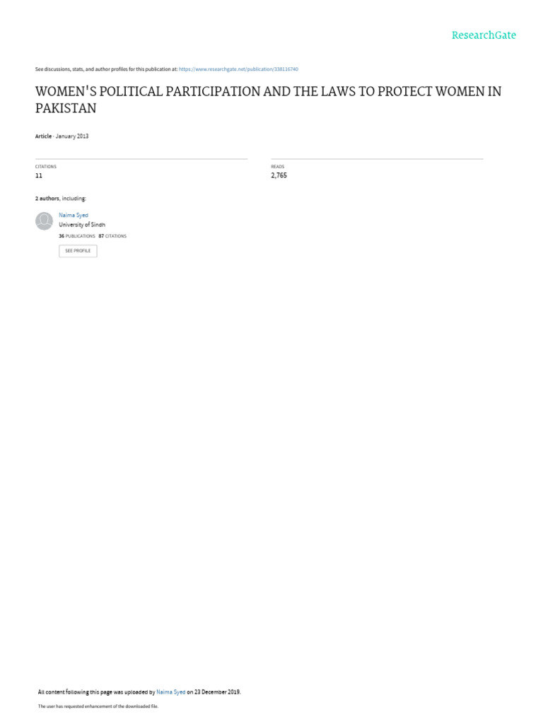 Women's Political Participation in Pakistan | PDF | Crimes | Crime ...