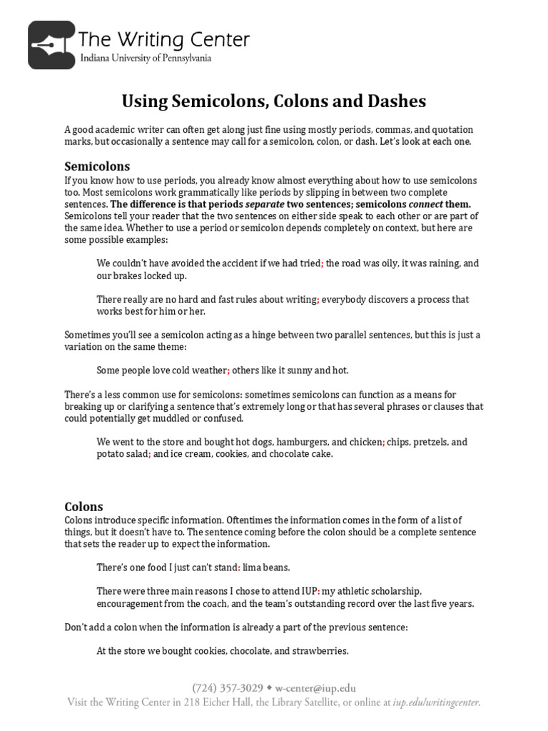 SEMICOLONS COLONS AND DASHES THE WRITING CENTER visual data 5