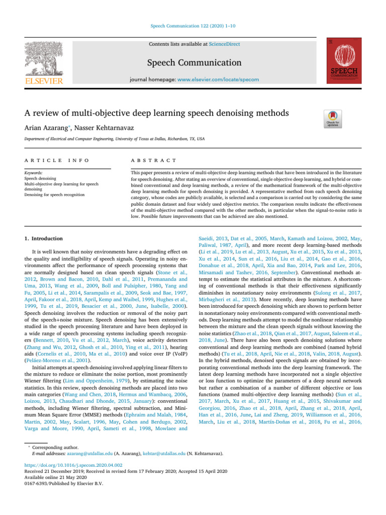 Multi-Objective Deep Learning for Speech Denoising | PDF | Deep ...