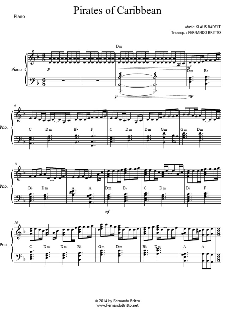 Partition Piano Pirate Des Caraibes