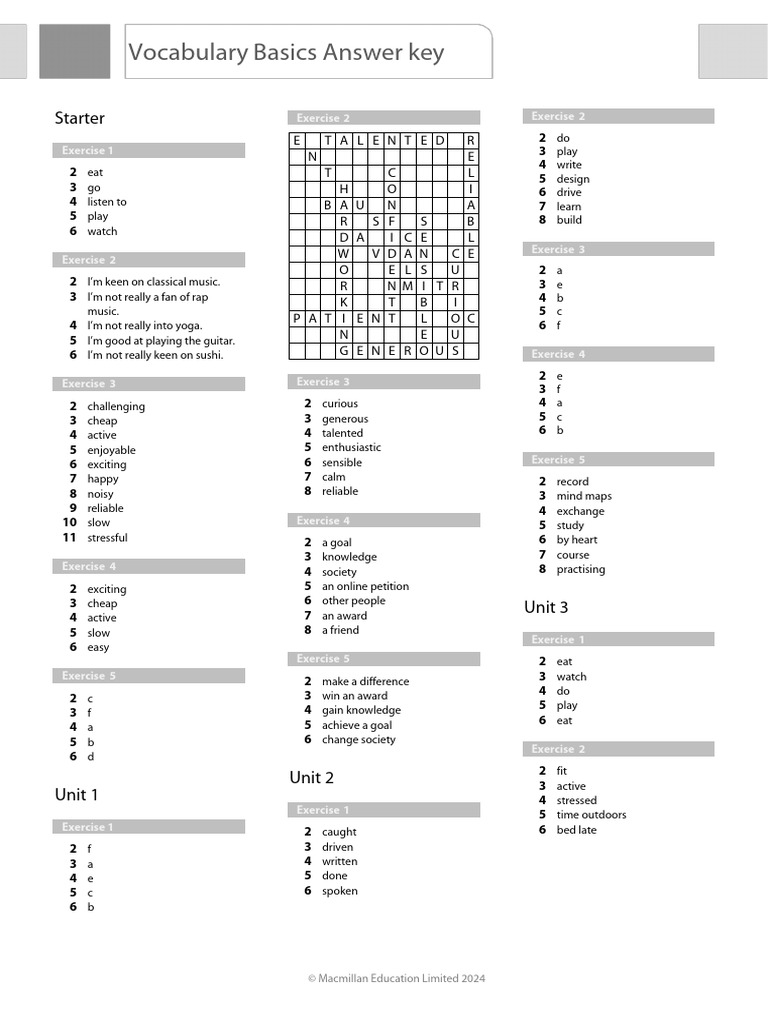 Vocabulary Basics Answer Key Guide | PDF