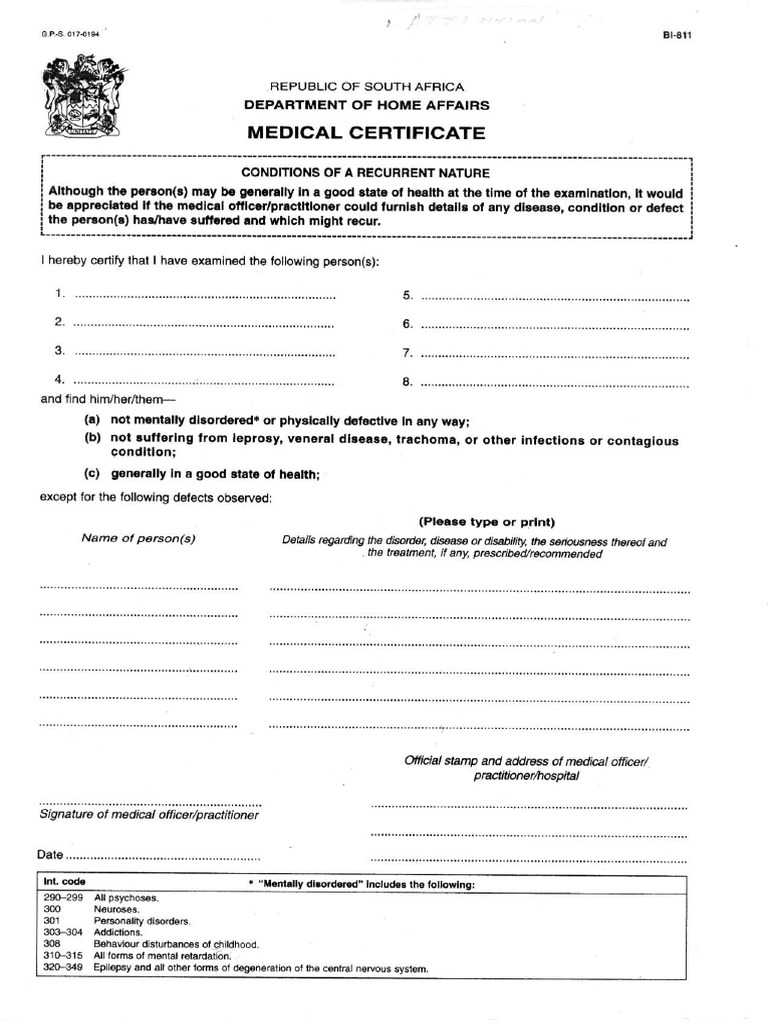 BI-811 Medical Certificate | PDF