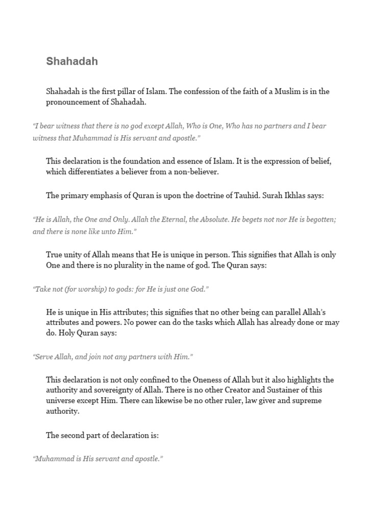 Shahada | PDF | Prophets And Messengers In Islam | God In Islam