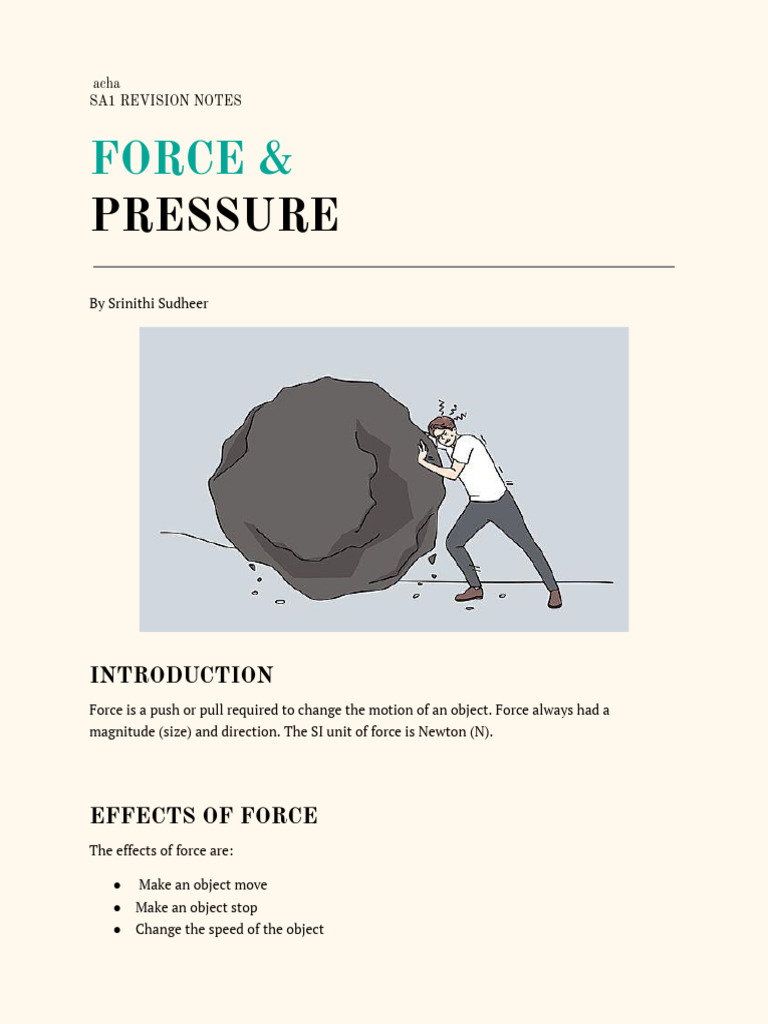 Force and Pressure Revision Notes | PDF | Force | Pressure