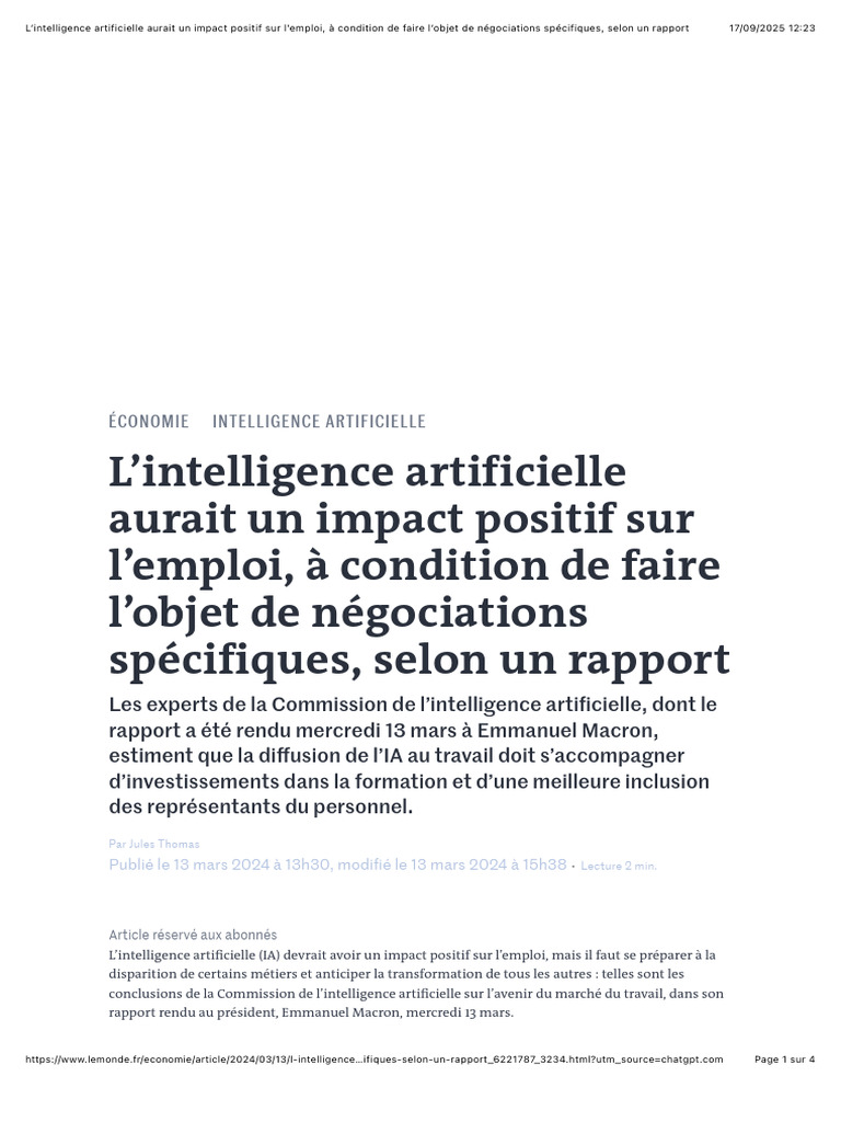 Impact positif de l'IA sur l'emploi | PDF | Intelligence artificielle ...