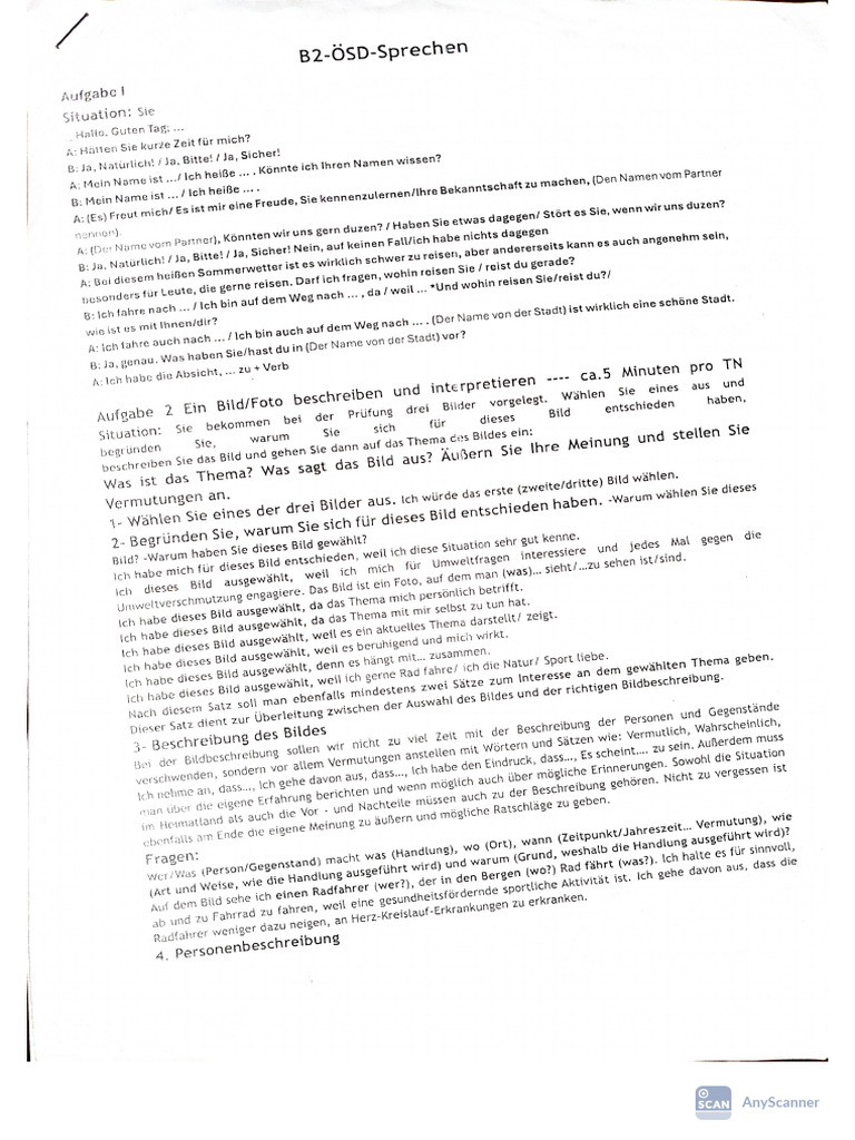 Redemittel ÖSD B2 Sprechen Teil 1,2,3 | PDF