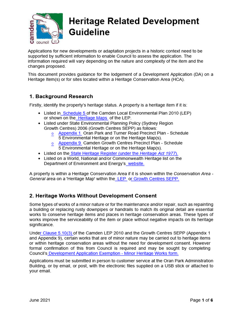 Heritage Development Application Guidelines | PDF | Drawing | Archaeology