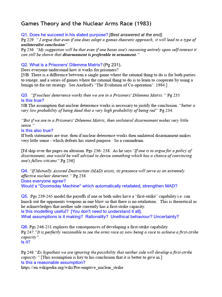 Games Theory and The Nuclear Arms Race | PDF | Mutual Assured ...