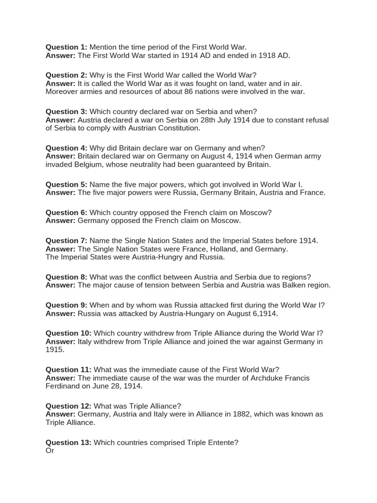 History First World War Notes | PDF | World War I | Austria Hungary