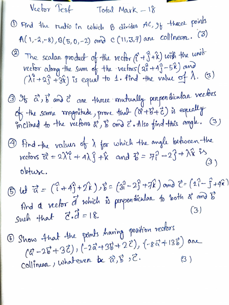 Vector Test: Scalar Product and Collinearity | PDF