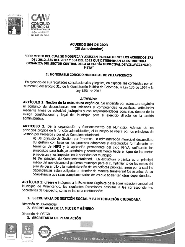 Acuerdo 594 de 2023 | PDF