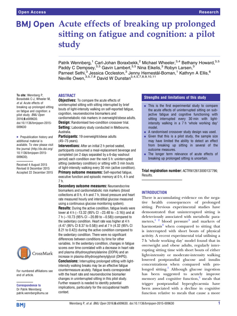 4 Wennberg 2016 Acute Effects of Breaking Up Prolonged Sitting On ...