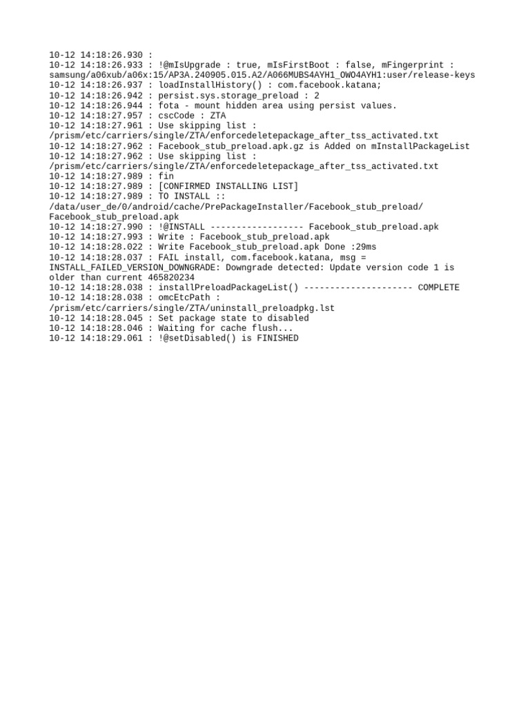 Facebook Preload Installation Log | PDF